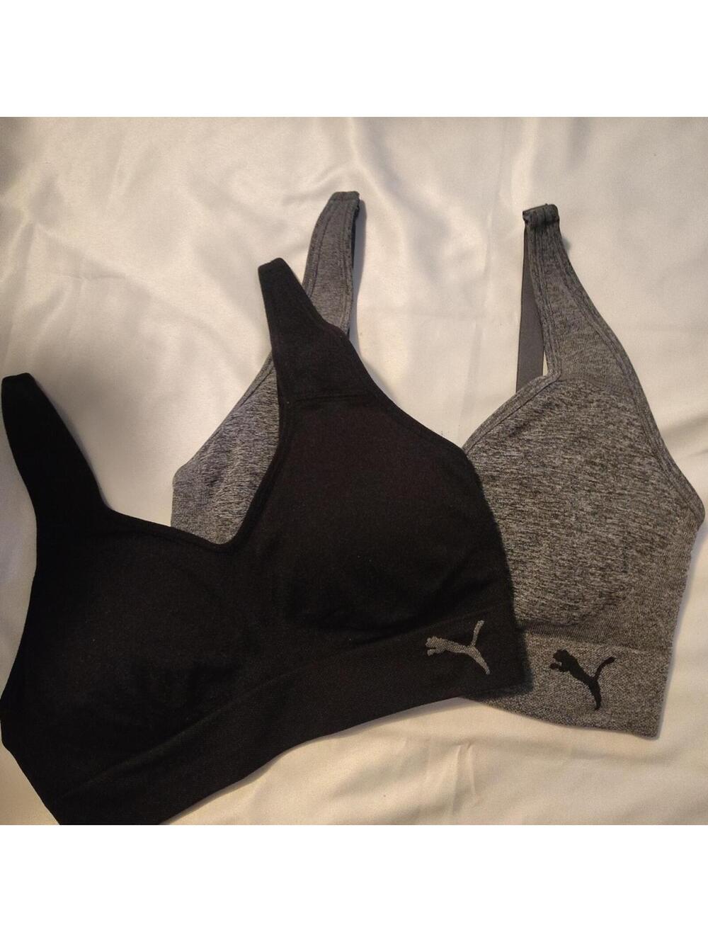 Puma Women's Seamless Performance Support Sports Bra Black/Gray  2 PK  Size S